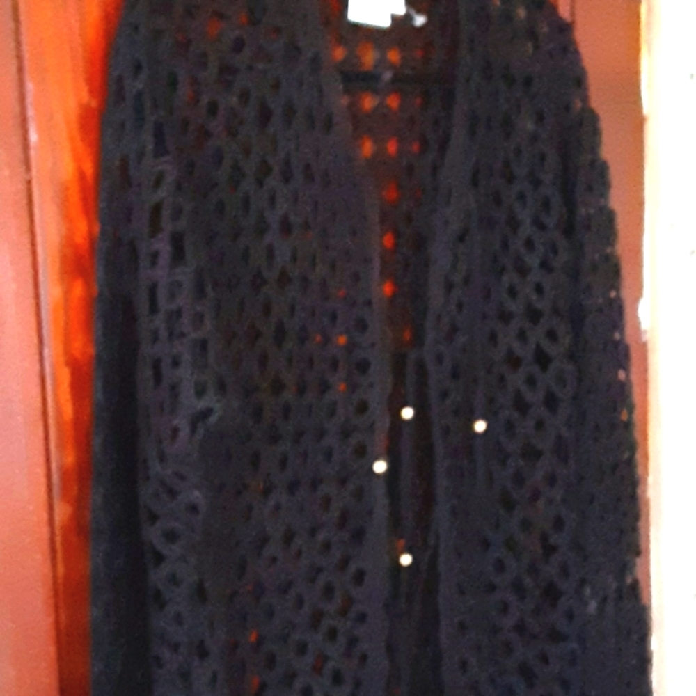 Shannan sz M hand crocheted acrylic and wool blend long cardigan NWT coastal Gra